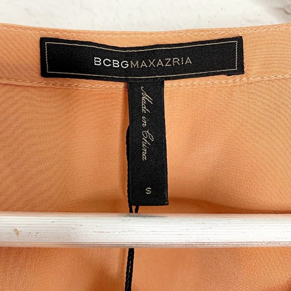 BCBGMAXAZRIA Liberty Split-Neck High-Low Silk Blouse in Blush - Picture 5 of 7